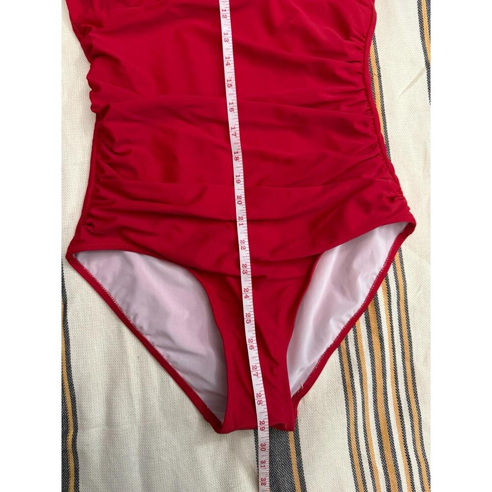 NWT Swimsuit Womens M Red Onepiece Ruched Sides Resort Modern Chic - Picture 4 of 10